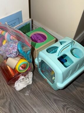 Lovevery and Fisherprice Montessori Toy Sorter Storage Bin bundle - Light Blue